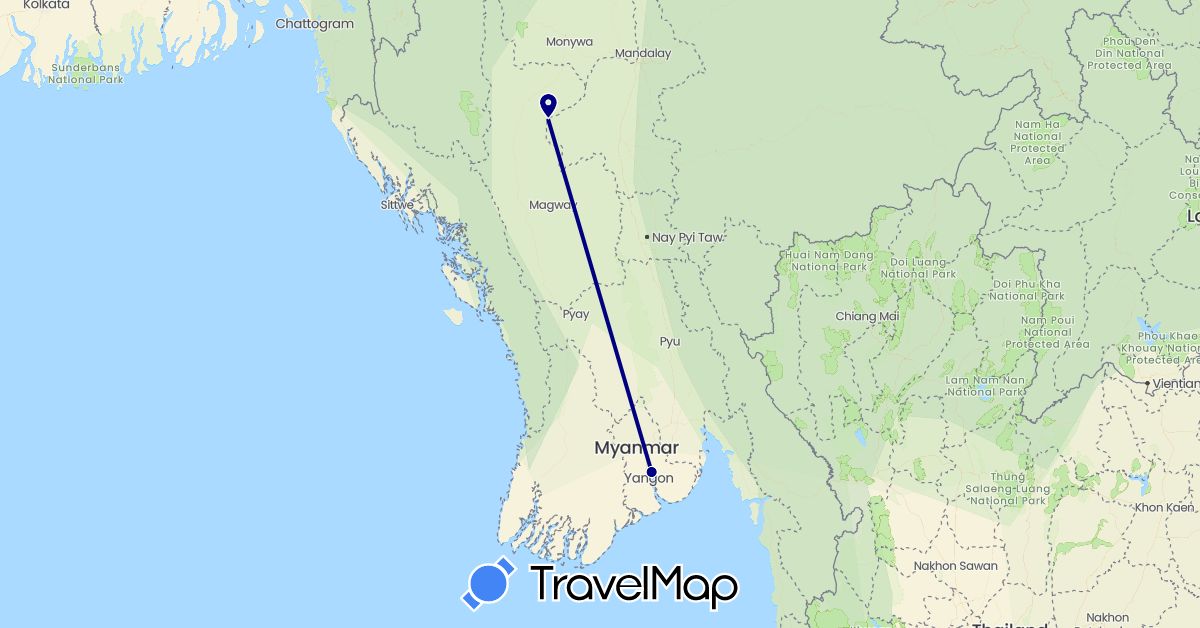 TravelMap itinerary: driving in Myanmar (Burma) (Asia)